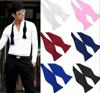 

New Men Bowties Solid Color Plain Silk Self Tie Bow Ties Multi-Colors