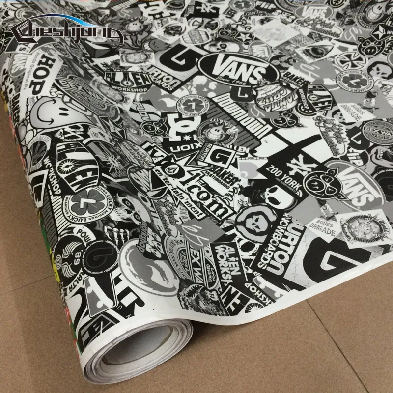 Black-White-Graffiti-Cartoon-Stickerbomb-For-Car-Motorcycle-Scooter-Scateboard-Helmet-DIY-Decal-Vinyl-Wrap-Adhesive-Film-Sheet-07