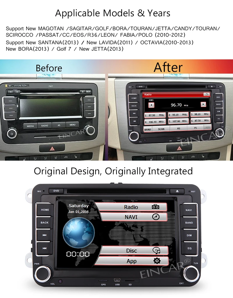 Perfect Car Radio Stereo Touch Screen 2Din Head Unit Receiver GPS Navigation with Bluetooth CD DVD for Volkswagen VW Passat Golf MK5 1