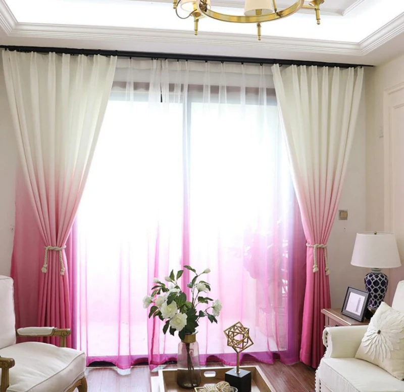 Розовые фиолетовые занавески для гостиной зеленые градиентные полузатемняющие тканевые шторы для спальни синие тюлевые шторы wp185& 30