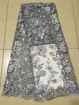 

High Quality 2018 3D Applique Sequins Nigerian 3d Lace Fabrics Tulle Beaded African Lace Fabric Guipure Embroidered French Lace
