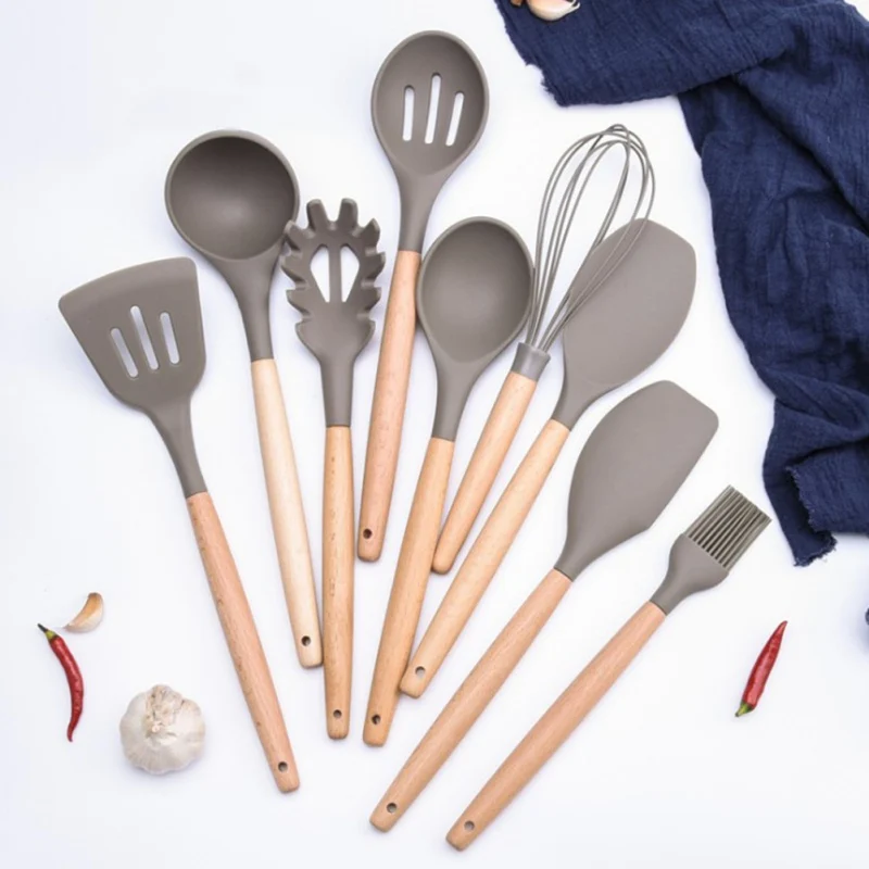 Silicone Kitchen Utensils Gadgets Wood handle Cooking Tools Kitchenware Set Spatula Shovel Spoon Home Kitchen Tools Silicone Kitchen Utensils Gadgets Wood handle Cooking Tools Kitchenware Set Spatula Shovel Spoon Home Kitchen Tools