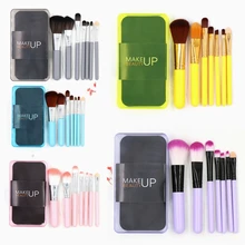 7Pcs Makeup Brush Set Kualitas Tinggi Foundation Bubuk Eyeshadow Sikat dengan Plastik Kotak Kosmetik Alat Kecantikan Kit Panas(China)