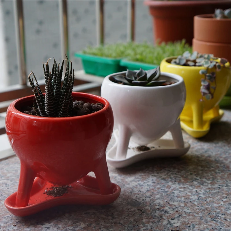 Ceramic flower pots with three foot cute design art Home decor