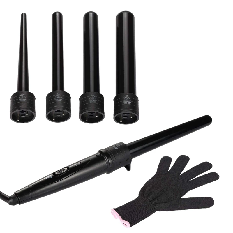 

HOT!5-in-1 Hair Curler Curling Wand Set Curling Tongs Curling Iron with 5 Interchangeable Barrels and Heat Resistant Glove - B