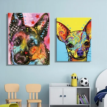 

Modern Abstract Art Posters and Prints on Canvas Wall Art Painting Watercolor Pet Dogs Decorative Painting for Kids Room Decor