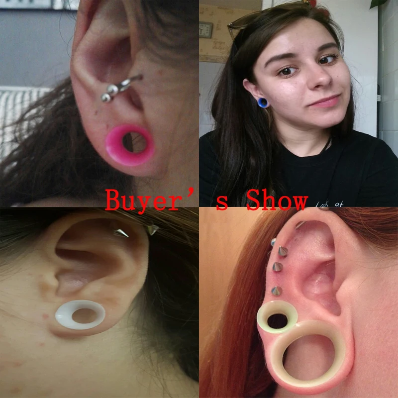 Piercing Jewelry 2pcs/lot Thin Silicone Flexible Skin Ear Tunnel Plugs Double Flare Hollow Ear Gauges 3mm-25m