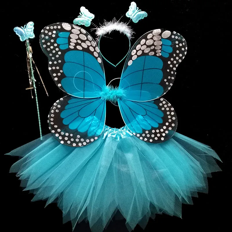 Coshome Children Butterfly Cosplay Princess Costumes Baby Boys Girls Kids Stage Performance Wings+Skirt+Headdress+Wands 4pcsSet (4)
