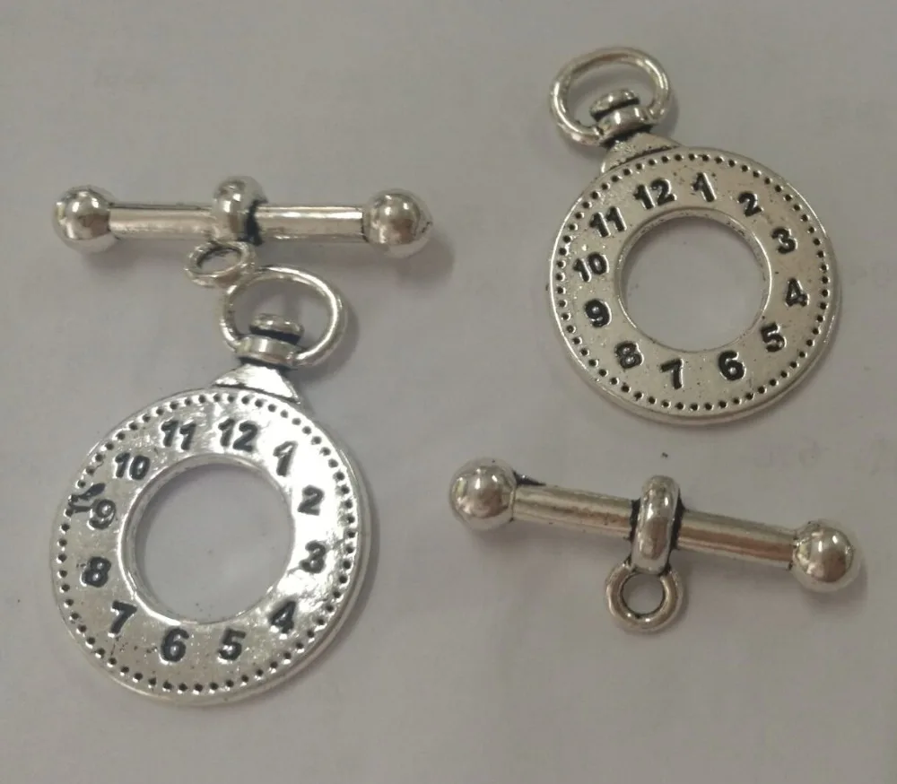 6 комплектов темно-серебряный цвет 2стор созданный часы замочек H0852