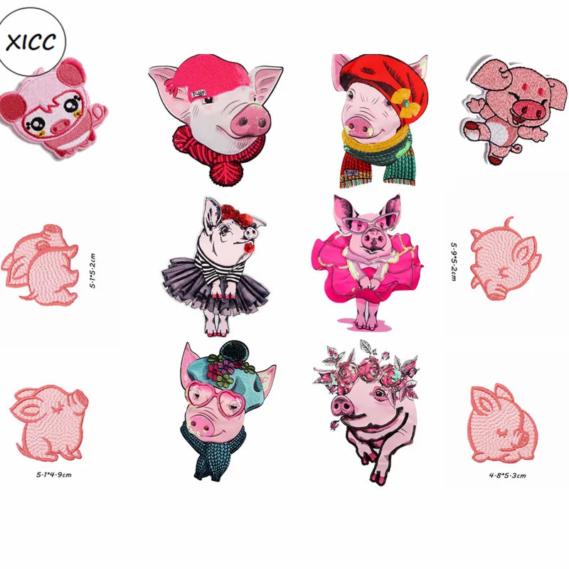 

XICC Various Cute Lovely Pink Pig Sexy Cartoon Embroidery Patches Printing Sticker Custom Iron On Beaded Patches For Clothing