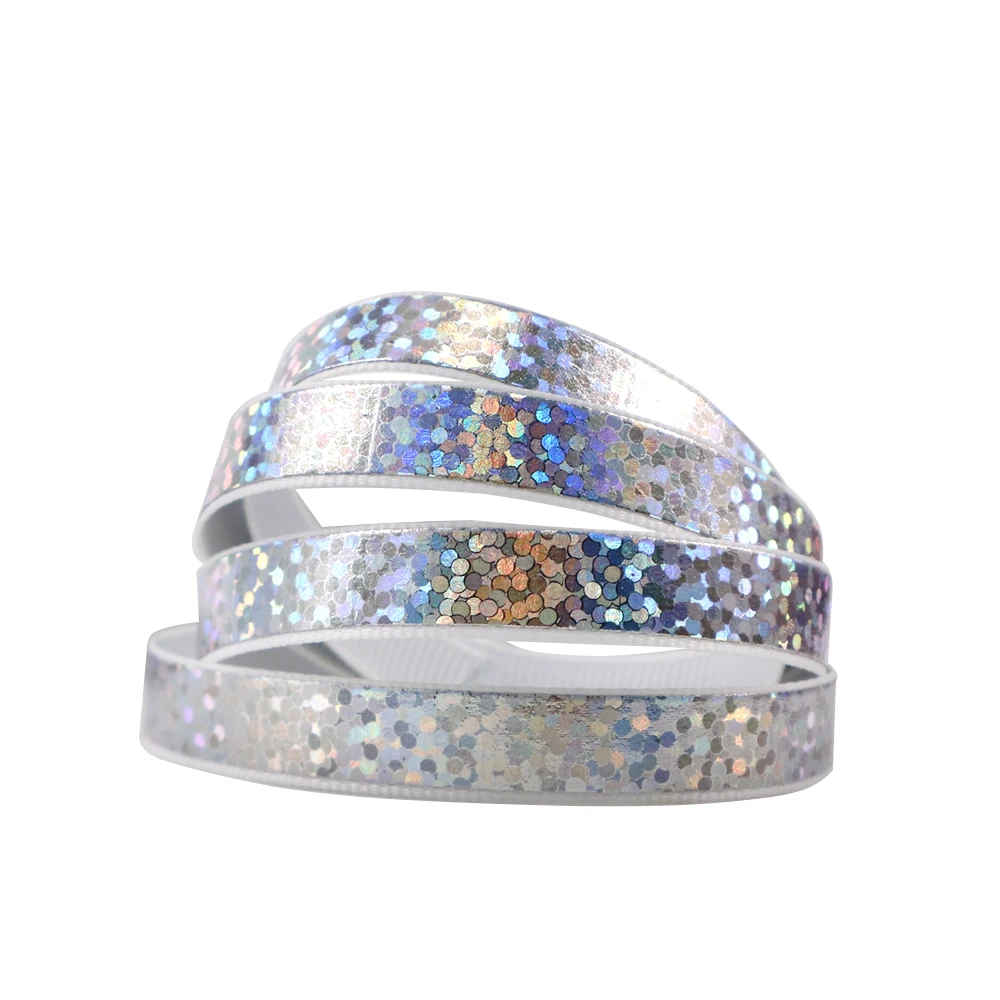 

david angie 3/8'' 9mm Silver Laser Hologram Polyester Grosgrain Ribbon 5 Yard,DIY Handmade Gift Decoration Materials,5Yc4823