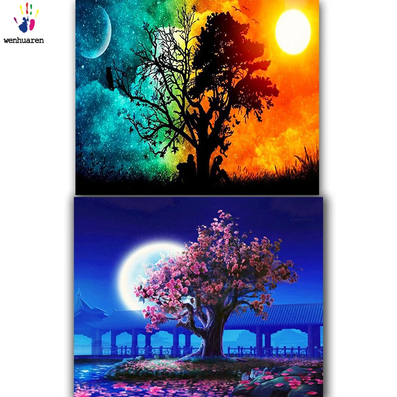 

DIY colorings pictures by numbers with colors Trees under the stars picture drawing painting by numbers framed Home