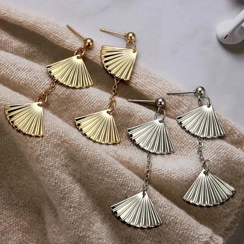 New Jewelry Double Layer Geometric Fan Tassel Earrings 2018 Fashion
