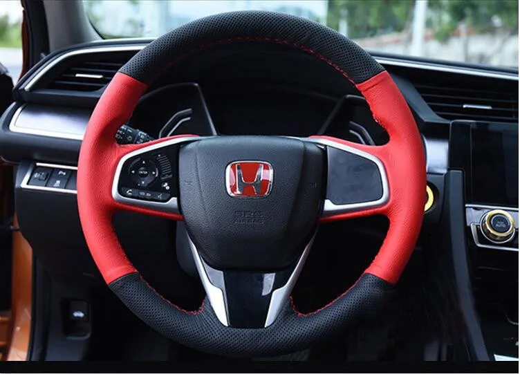Ручная швейная черная красная кожаная крышка рулевого колеса автомобиля подходит для Honda Civic десятого поколения - Название цвета: red Black red line