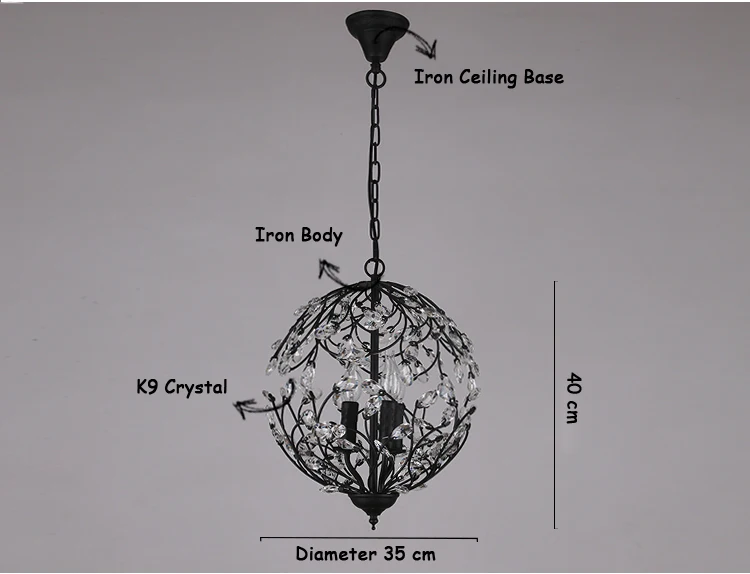 Американский Винтаж k9 Хрустальный цветок E14 лампа люстры лампа домашний Декор Гостиная Ретро железный шар люстры осветительная арматура