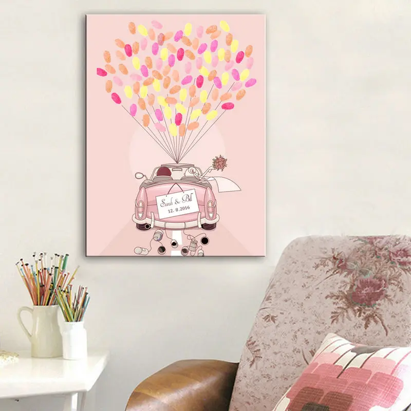 Personalized Name Date Guest Book Wedding Fingerprint Tree Baby Shower First Communion Marriage Party Souvenir Canvas Poster