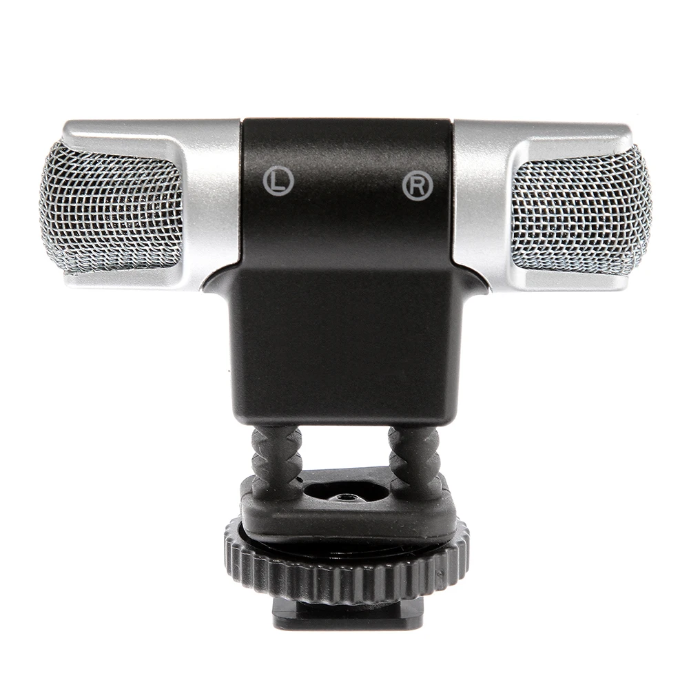 Portable Dual Head Stereo Recording Microphone Cold Shoe Mount for