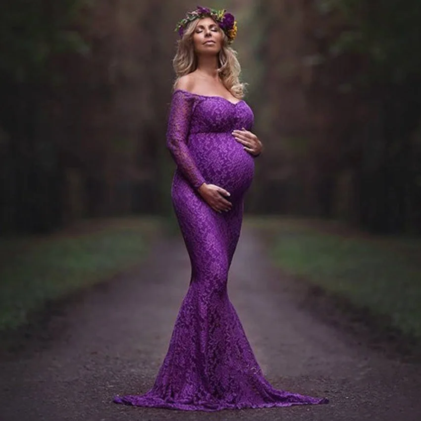 2017 Summer Fashion elegant vestidos lace yarn long sleeve mermaid pregnancy dress photography clothes for pregnant women 