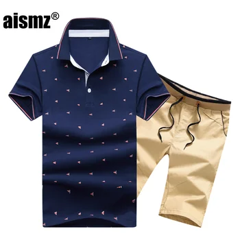 

Aismz Tracksuit Men Brand Polo Suits Summer Top Short Set Men's Fashion 2 Pieces T-shirt Shorts Moletom Masculino Sportsuits Set