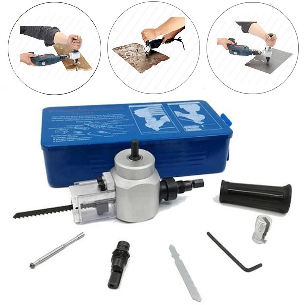 

Professional Double Head Sheet Metal Nibbler Cutter Holder Tool Drill Attachment Kit for Cutting Iron Steel Plate Wood Plastic