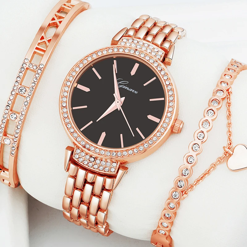 3 шт. набор роскошные женские часы-браслет из розового золота элегантные кварцевые часы с бриллиантами разноцветные ювелирные изделия женские повседневные наручные часы