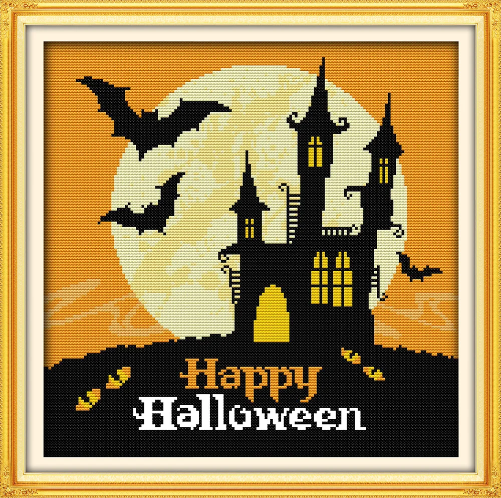 

Happy Halloween, counted printed on fabric DMC 14CT 11CT Cross Stitch kits,embroidery needlework Sets, Home Decor
