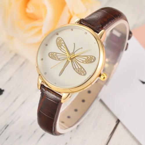 Montre Femme Мода бабочка кварцевые часы для женщин кожаный браслет часы Высокое качество повседневное наручные часы для женщин часы Relogio - Цвет: Коричневый