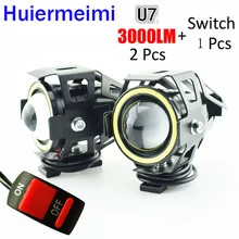 Huiermeimi 2 PCS 125 W moto rcycle faro 3000 ml moto di guida ausiliario testa della lampada della Luce 12 V U7 led moto bike faretto proiettore