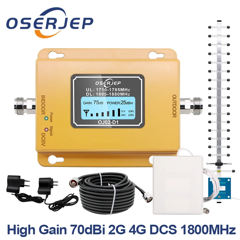 

GSM LTE 1800 LCD 70dB 2g 4g Cell Phone Signal Repeater DCS 1800MHz Mobile Amplifier GSM + Yagi /Panel Antenna