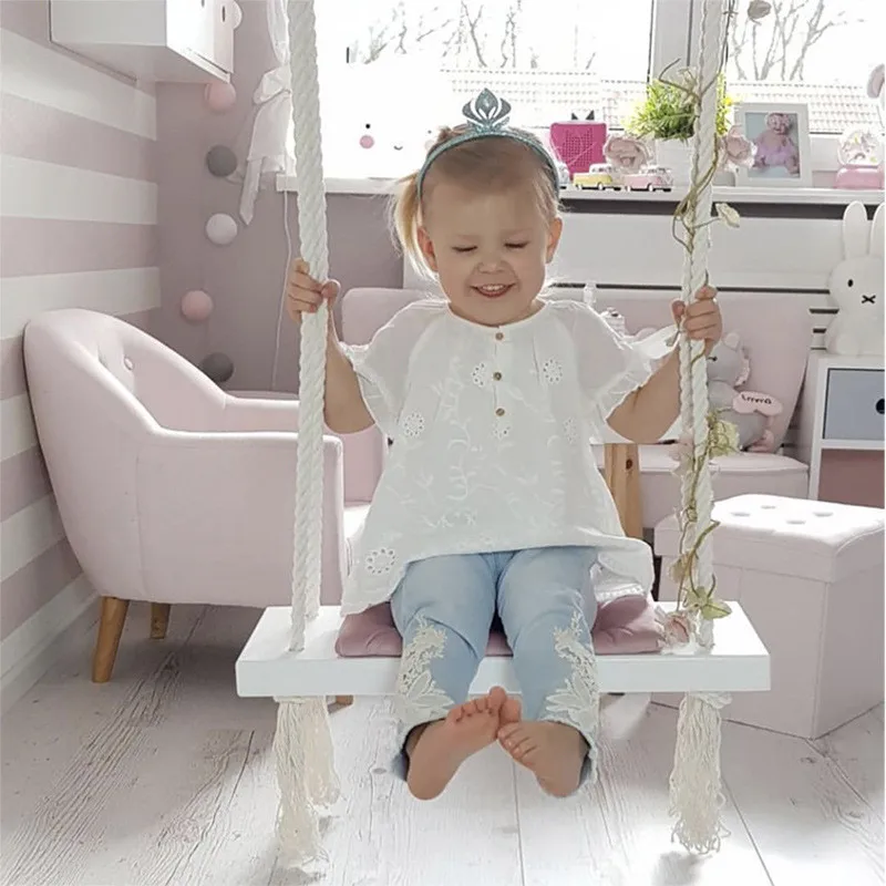 

Baby Swing Chair Hanging Swings Set Children Toy Rocking Solid Wood Seat with Cushion Safety Baby Spullen Indoor Baby Room Decor