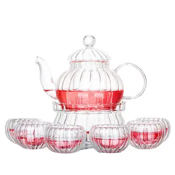 

European style flower teapot set with filter transparent glass teapot with heating base,Home Afternoon tea cup pot Set