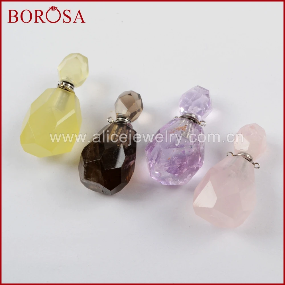 BOROSA 3/5 шт флакон духов ограненные драгоценные камни камень разъемы натуральный розовый кварц, друза кулон для Цепочки и ожерелья делая WX1018