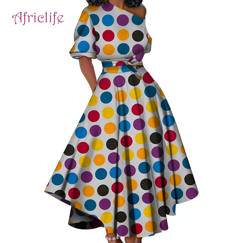 Дизайн, африканские хлопковые платья с принтом, женские летние платья с коротким рукавом, женская одежда, платье с поясом, WY4426 - Цвет: 6