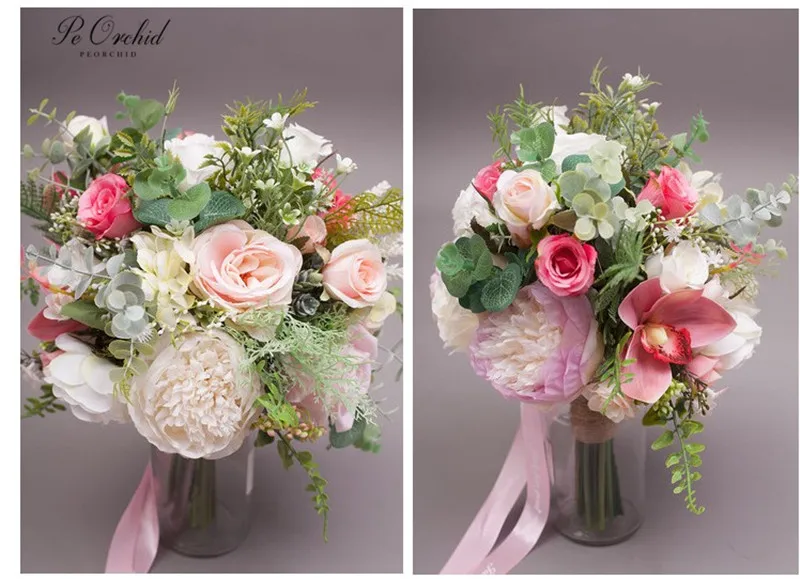 PEORCHID 2019 розовый невесты Искусственные цветы розы моделирование Люкс Рука держащая цветок для невесты букет невесты DIY Декор