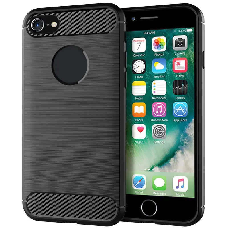

for iphone 8 7 Soft Carbon fiber mobile Anti-knock Back Cover Solid Color Dirt-resistant Brushed Finish case
