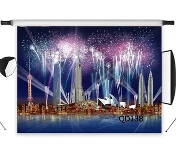 

Seamless Famous Building Lights Fireworks Washable No Crease Polyester Backdrop Background Photography Studio Props Photographic