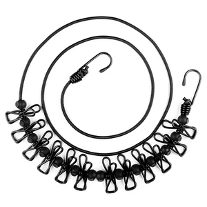 Портативная эластичная сушилка для белья, регулируемый шнур для одежды с 12 прищепками для одежды - изображение