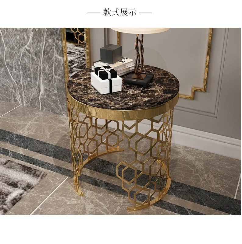 Small Coffee Table with Golden Painted Metal Stand and Marble Top