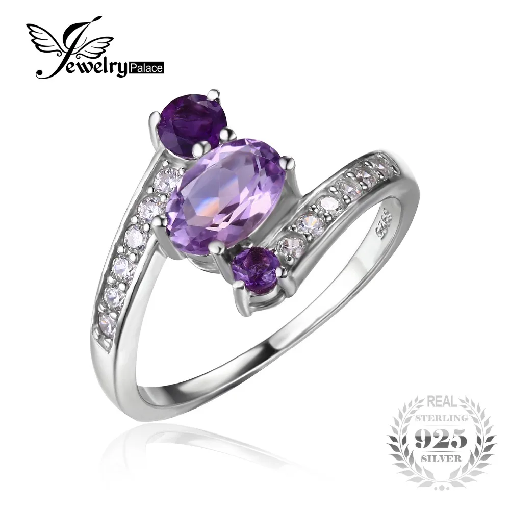 JewelryPalace Стерлингового Серебра 925 0.9ct Природный Аметист 3 Каменных Кольца Юбилей