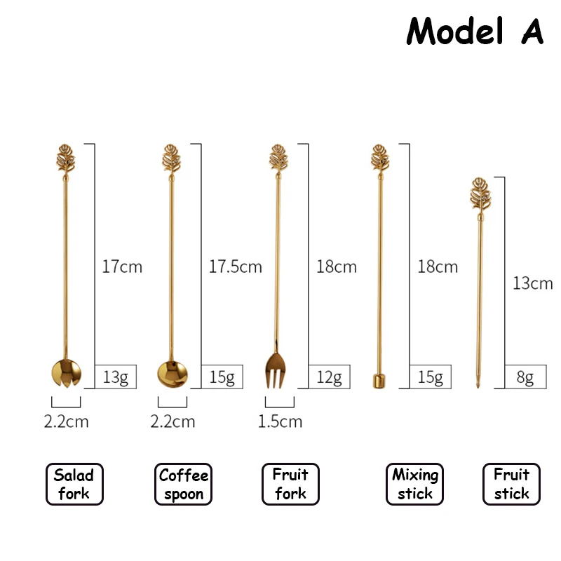 Золотые коктейльные палочки набор посуды из нержавеющей стали золотые кофейные ложки бар коала лист фруктовый салат декоративные палочки 5 шт