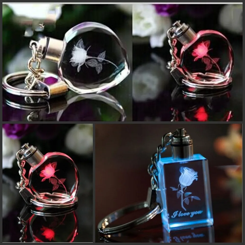 Lots 10 Personalizd Laser Etched Engraving Crystal Glass LED Key chain ring Logo