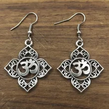 Brincos de prata lotus, 1 par de brincos de carrinho ohm om, buda em aumo, brincos de prata para ioga