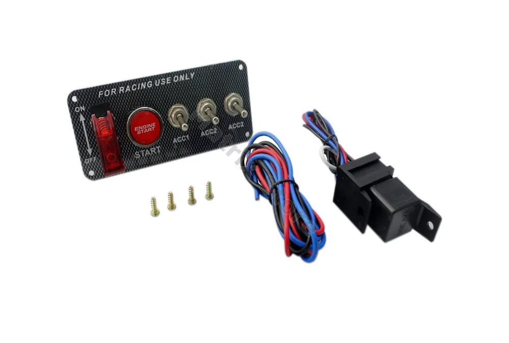 

RACING CAR 12V IGNITION SWITCH PANEL LED ENGINE START PUSH BUTTON TOGGLE CARBON
