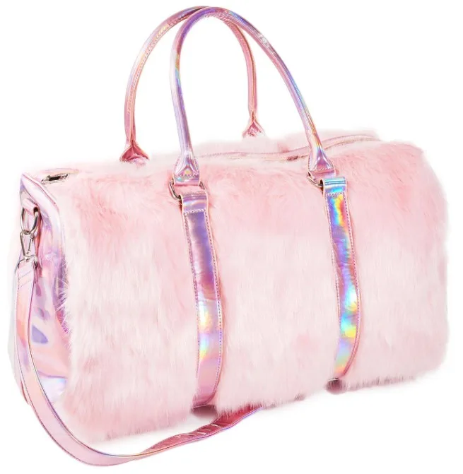 

2019 new Soft Rainbow Handbags Faux Fur women Tote Bags Large Capacity Laser Symphony Pink Shoulder Bags Boston Bag HIgh quality