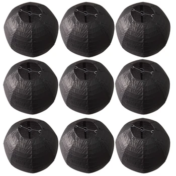 

10 Pieces 6-8-10-12-14-16 Inch Halloween Decoration Black Chinese Paper Lanterns For Party Decorative Hanging Black Paper Ball