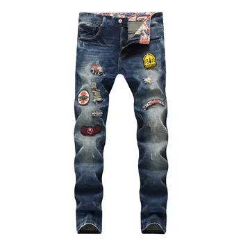 

Jeans men 2019 spring skinny jeans men ripped jeans for mens joggers distressed biker patches mid waist straight full length