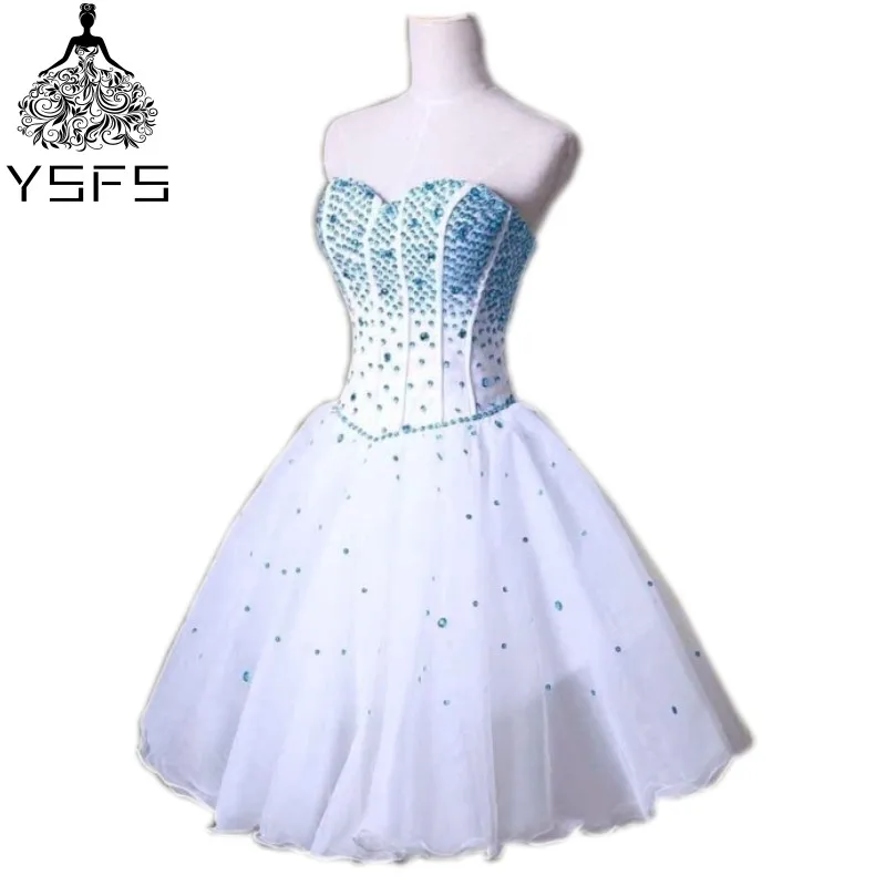 White Graduation Dress A line Organza Beaded Sweetheart Cheap