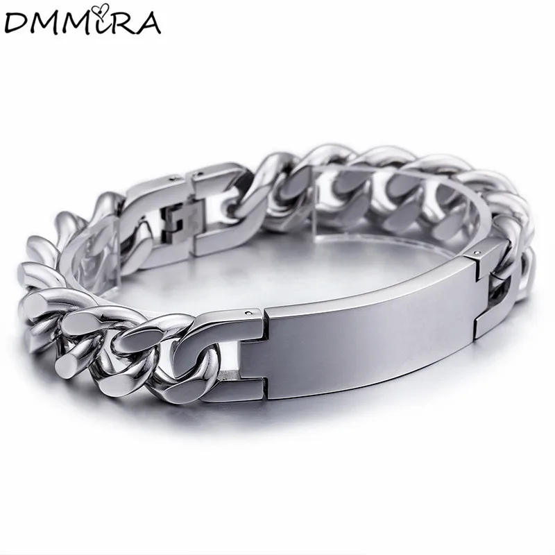

New Fashion Men's Wide Chain Bracelet Stainless Steel Link Silver Square Smooth Chain Bracelet Pulseras Jewelry For A Gift