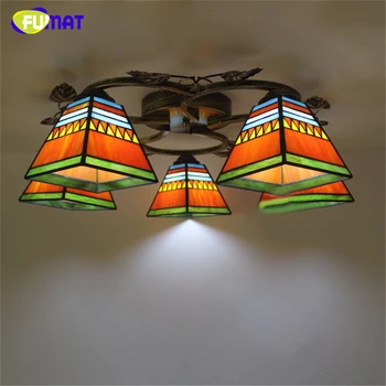 

FUMAT Art Ceiling Light European Vintage Mediterranean Stained Glass Lights Creative Living Room Lamp Luminaire Abajur