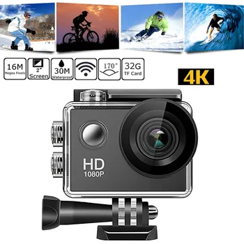 

170 degree Wide Angle Lens 4K Full HD 2 Inch LCD 98Ft Waterproof Screen Portable Camera face detection smile capture continue
